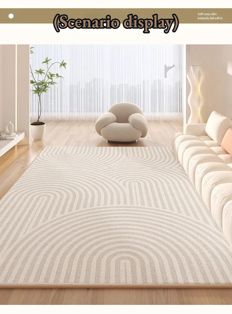 Minimalist Beige Striped Carpet Luxury Huge Large Living Room Decoration Carpets Comfortable Easy Clean Bedside Bedroom Rugs 양탄자