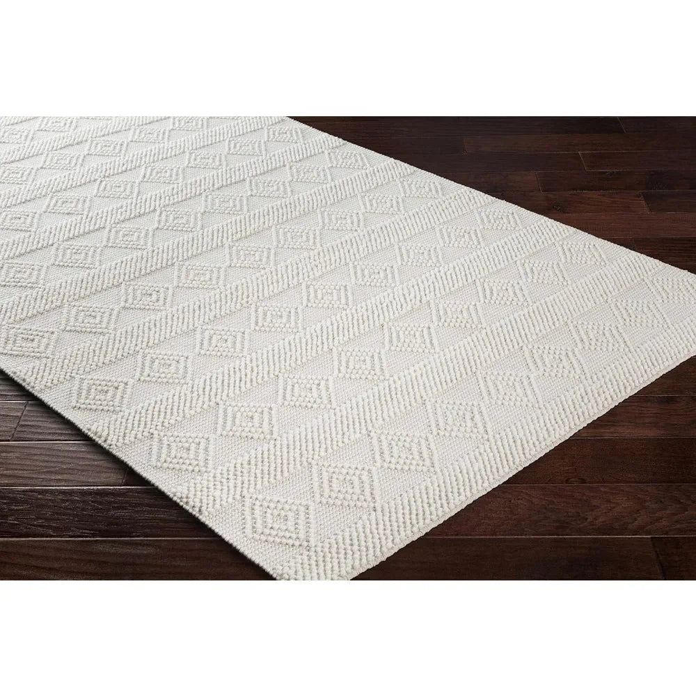 Bolinger Handmade Moroccan Farmhouse Area Rug  Bohemian Wool Carpet High Low Trellis Pattern White - 5' x 7'6"