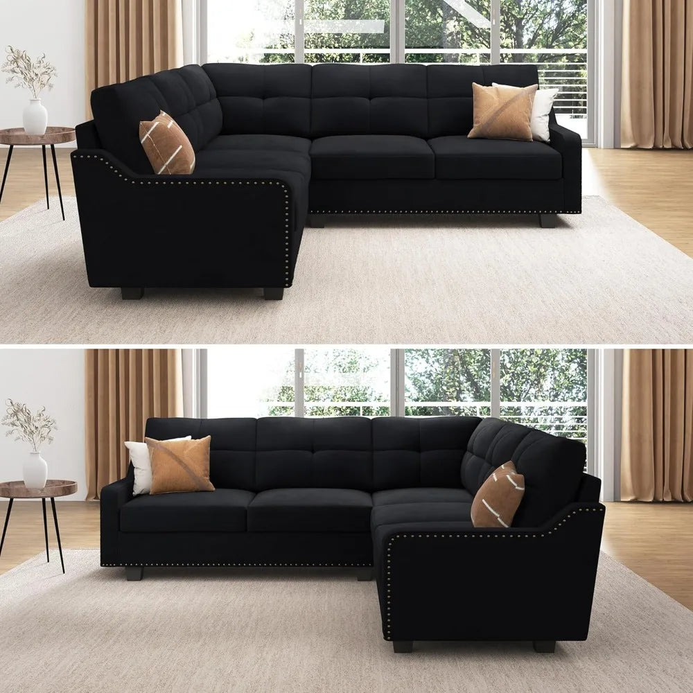 Living Room Sofa Convertible Sectional Sofa L Shaped Couch for Apartment Reversible Sectional Couch for Living Room, Velvet