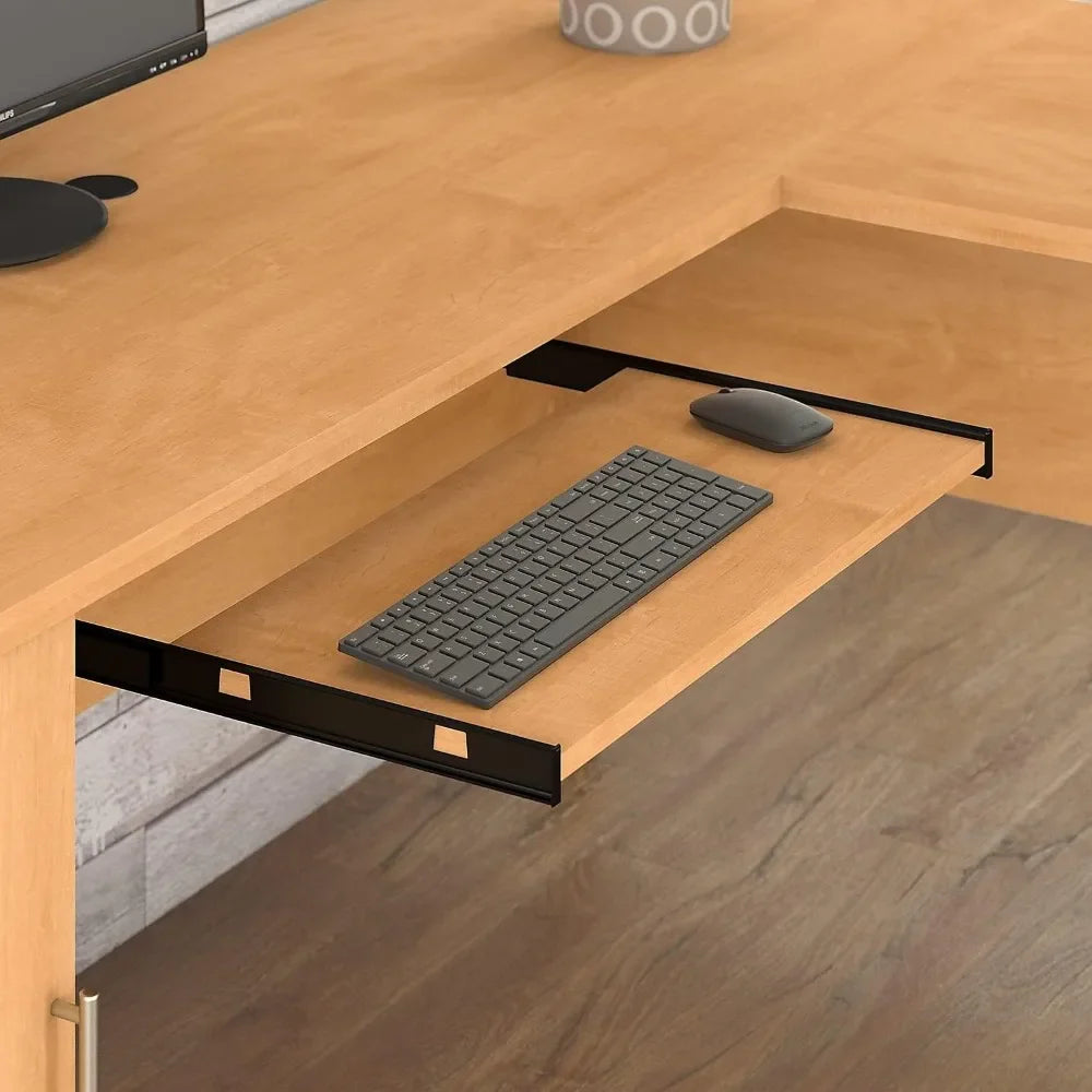 L Shaped Desk with Storage | Corner Computer Table for Home Office, 60W, Maple Cross,Office Desk