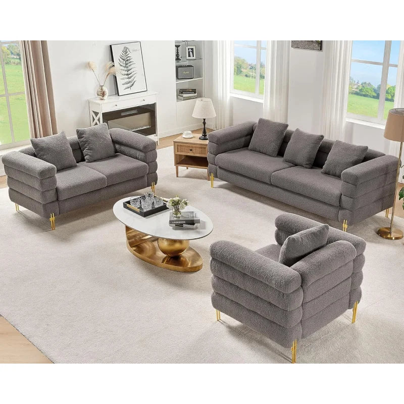 Oversized sofa-85 inch sofa couch, 3 seater comfy bouclé deep seat sofa for living room-Grey