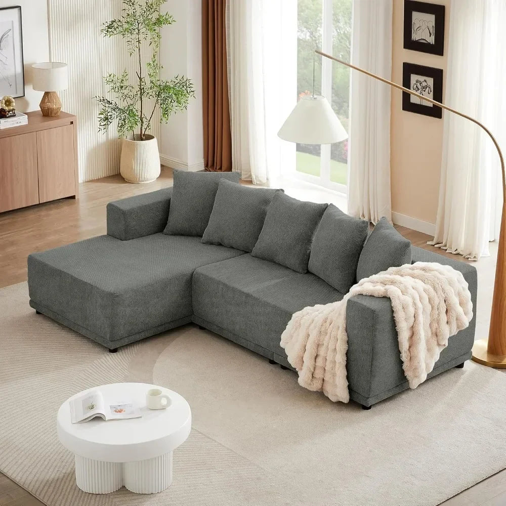 Minimalist Interior Sofa, Upholstered L Shape Cloud Couch, Chenille Modular Sofa Couch with Pillows for Living Room Apartment