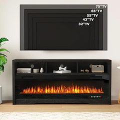 60" Electric Fireplace TV Stand Entertainment Center Open Shelve Storage 75" TVs Multi-Function Remote Control 400 Sq Ft Rooms