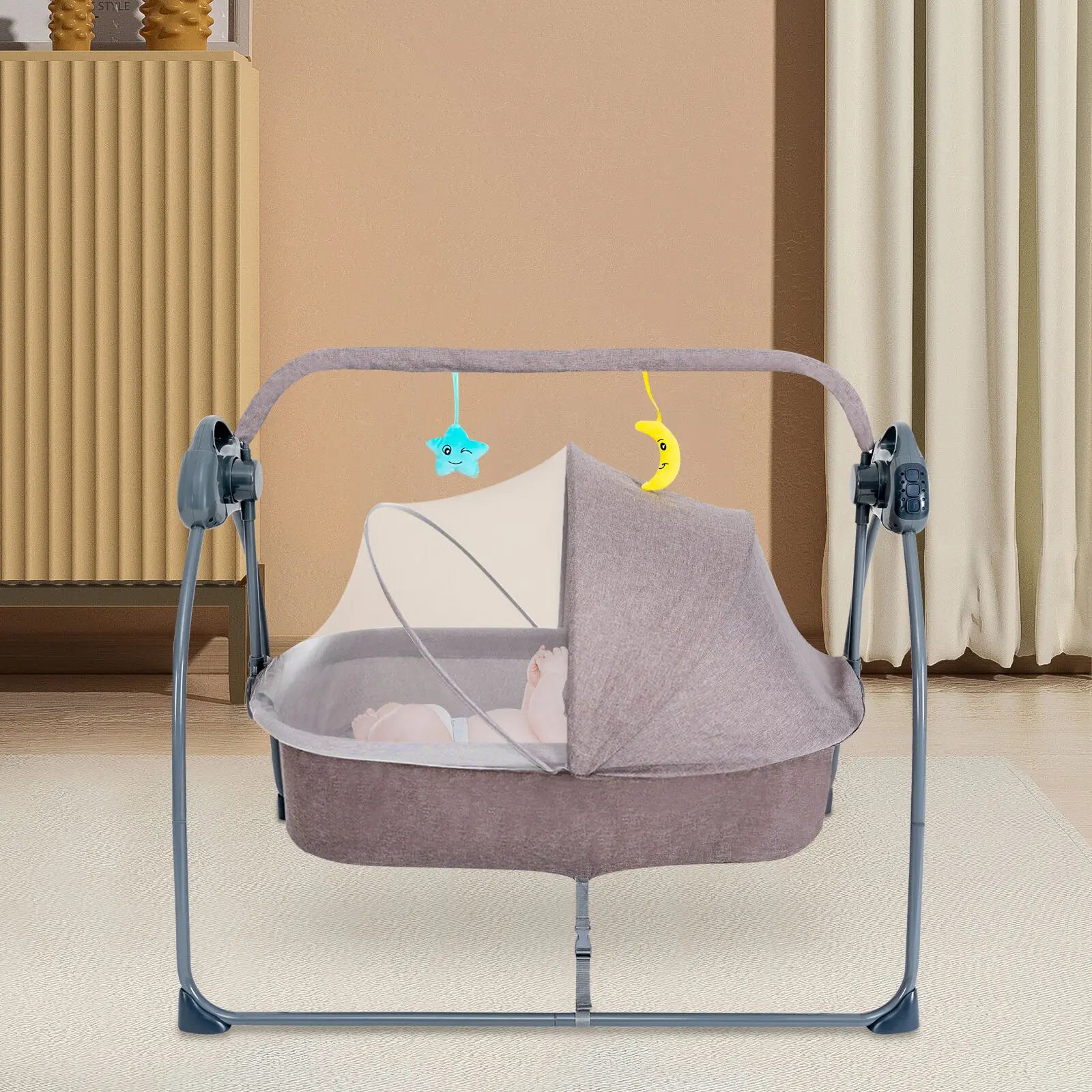 Baby Cradle Swing 5 Speed Electric Stand Crib Auto Rocking Chair Bed with Remote Control Infant Musical Sleeping Basket