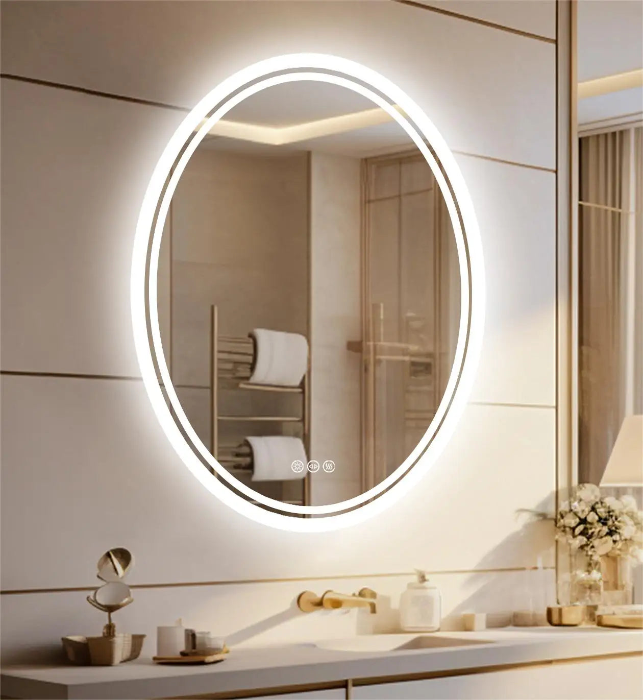 28/32 Inch Ultra Bright Oval LED Bathroom Mirror Anti-Fog Dimmable Backlit Lighted Vanity Mirror 3 Touch Sensor Switch