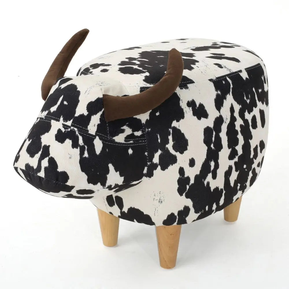 Velvet Cow-Shaped Ottoman, Cute Wood Foot Stool Shoes Changing Seat with Cushioned for Adult  Playroom, Porch Furniture, Stool