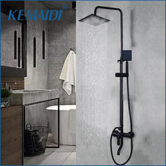 KEMAIDI Matte Black Shower Set Wall Mounted Rainfall Shower Head 3 Way Mixer Adjustable Bathroom Shower Faucet Bathtub Tap