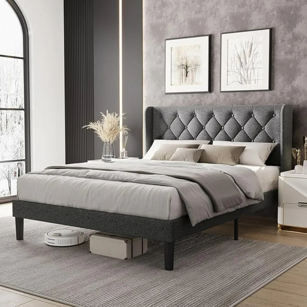 Bed Frame, Linen Upholstered Bed Frame with Headboard, Heavy Duty Platform Bed Full, NO Box Spring Needed, Noise-Free