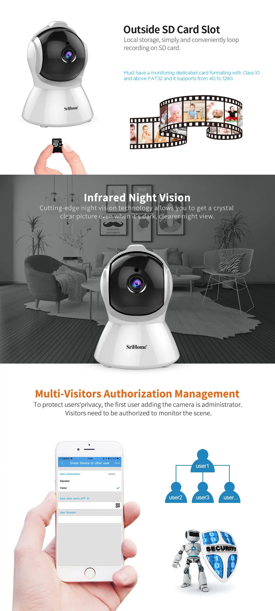 Sricam SH025 AI Body Auto-tracking IP Camera Baby Monitor Mini 1080P Wifi CCTV Camera 2.0MP H.265 Smart Home Indoor Remote View