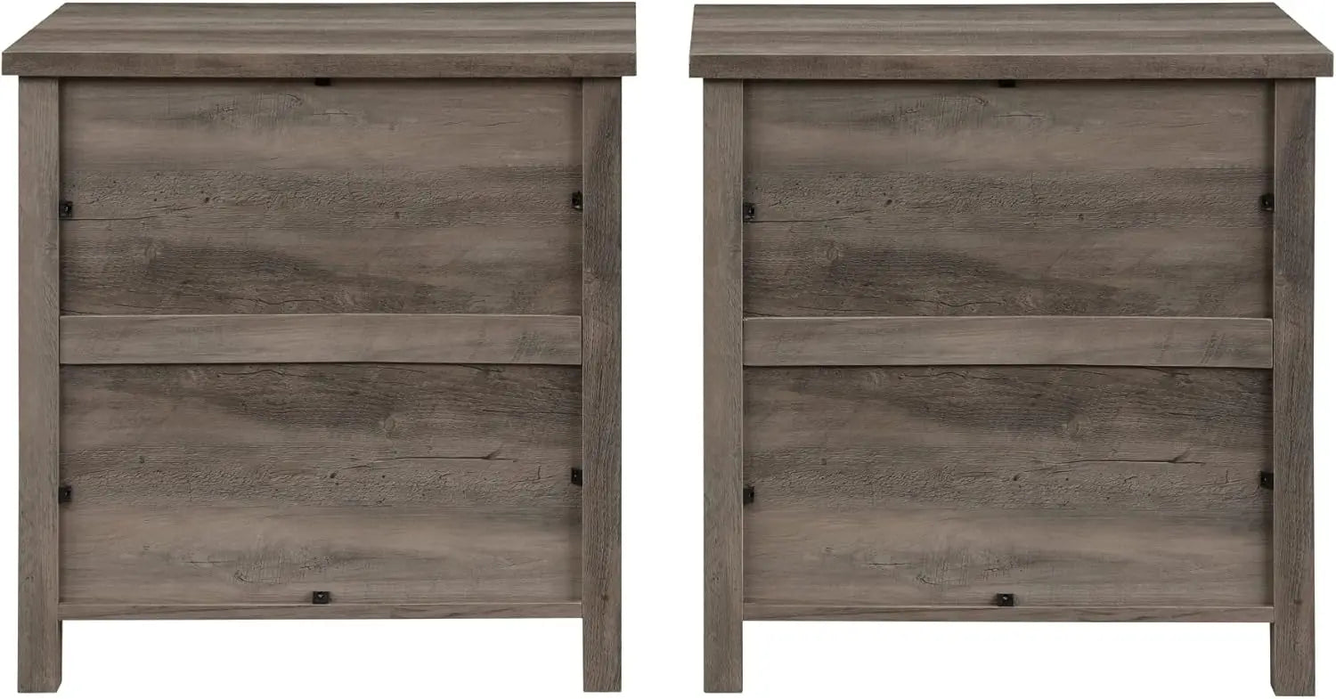 2-Piece Nightstand, Modern Farmhouse 3 Drawer Framed Nightstand with Half-Moon Handles, White Oak End Table for Bedroom