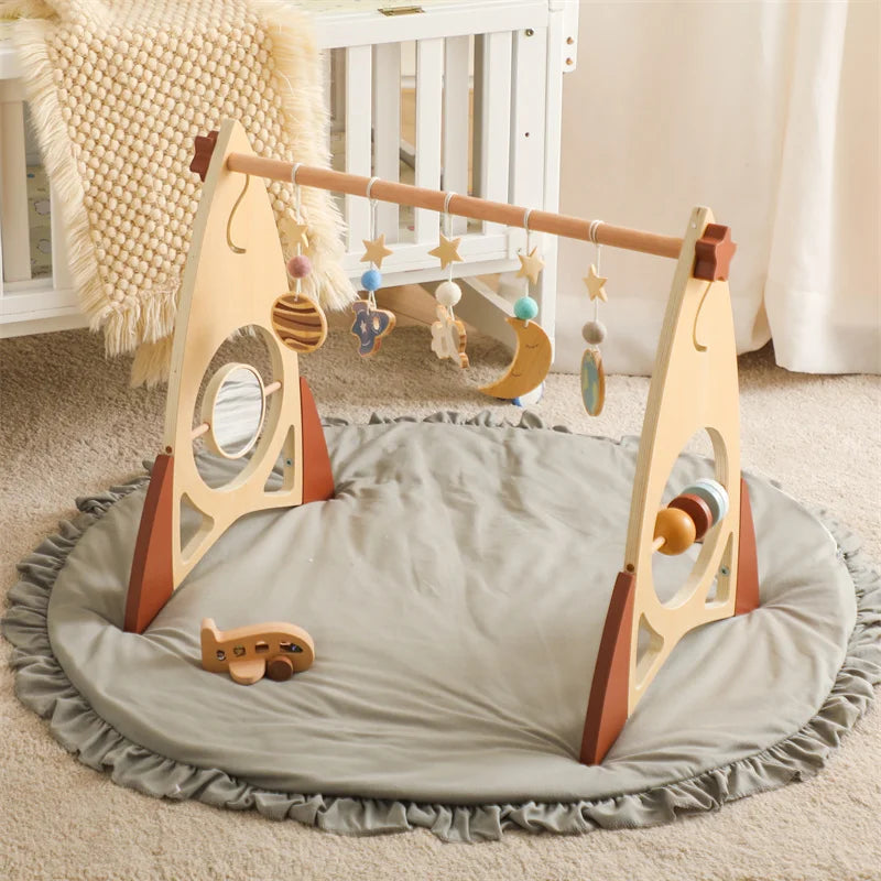 Baby Wooden Gym Frame Rocket Model Newborn Play Gym Activity Celestial Hanging Pendant Rattle For Baby Education Montessori Toys