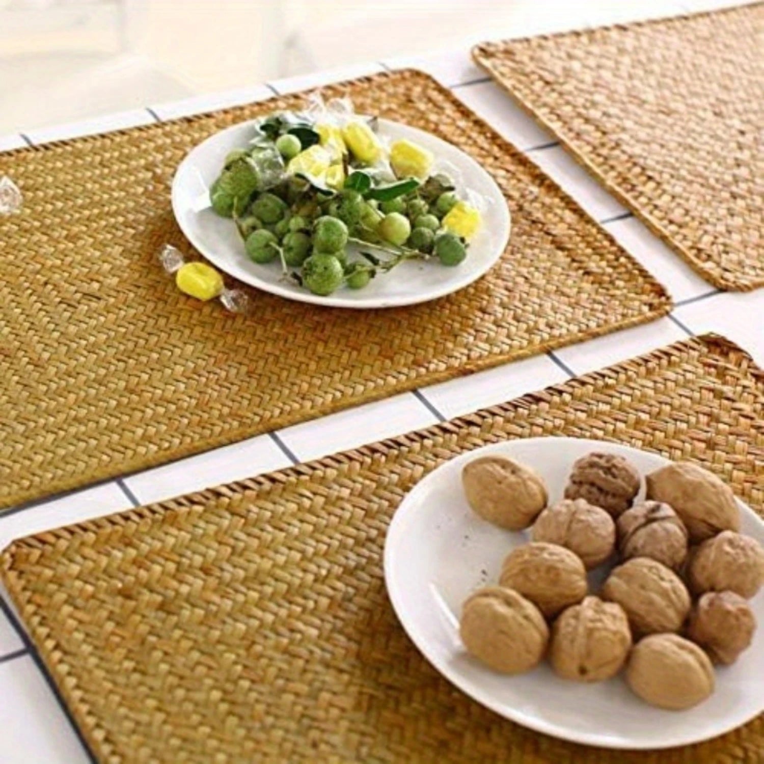 1Pack Rectangular Woven Placemats, Natural Seagrass Place Mats, 14" x 9.5", Rattan Wicker Table Mats for Dining Table