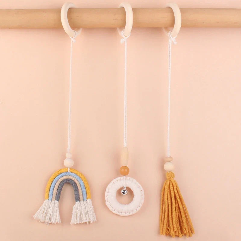 BPA Free Wooden Baby Gym Toys Baby Stroller Hanging Pendants Newborn Play Activity Gym Frame Hanging Rattle Toys Teething Ring