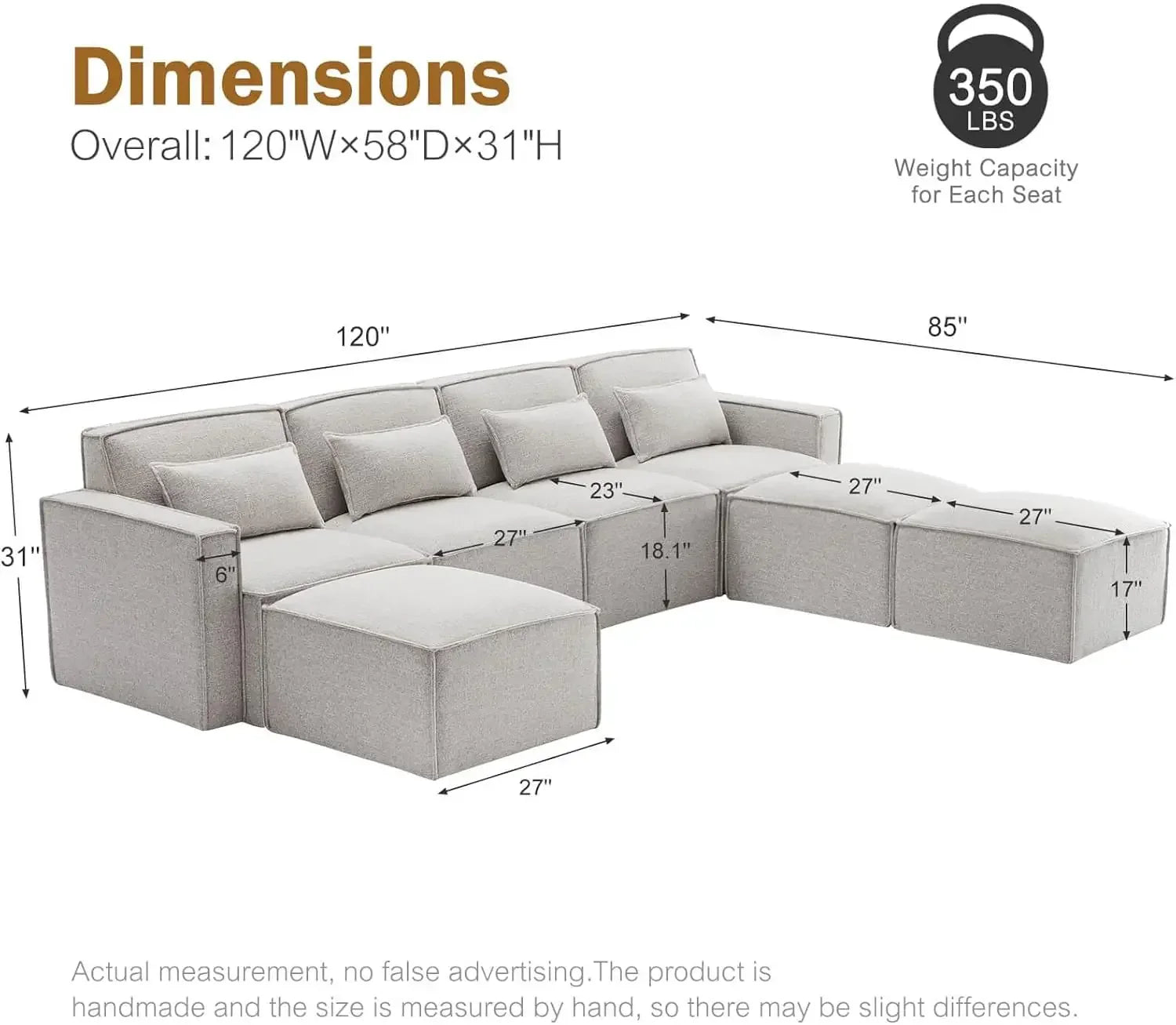 Shaped Modular Couch with Reversible Chaise,Luxury Modular Sectional Sofa for Living Room, Apartment