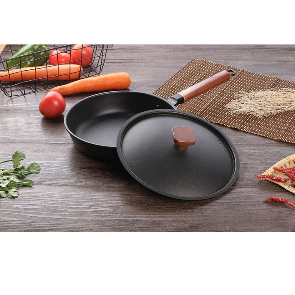 Pan Iron Flat Skillet Crepe Omelette Wooden Bamboo Pancake Cooking Home Non-Stick Frying Pans