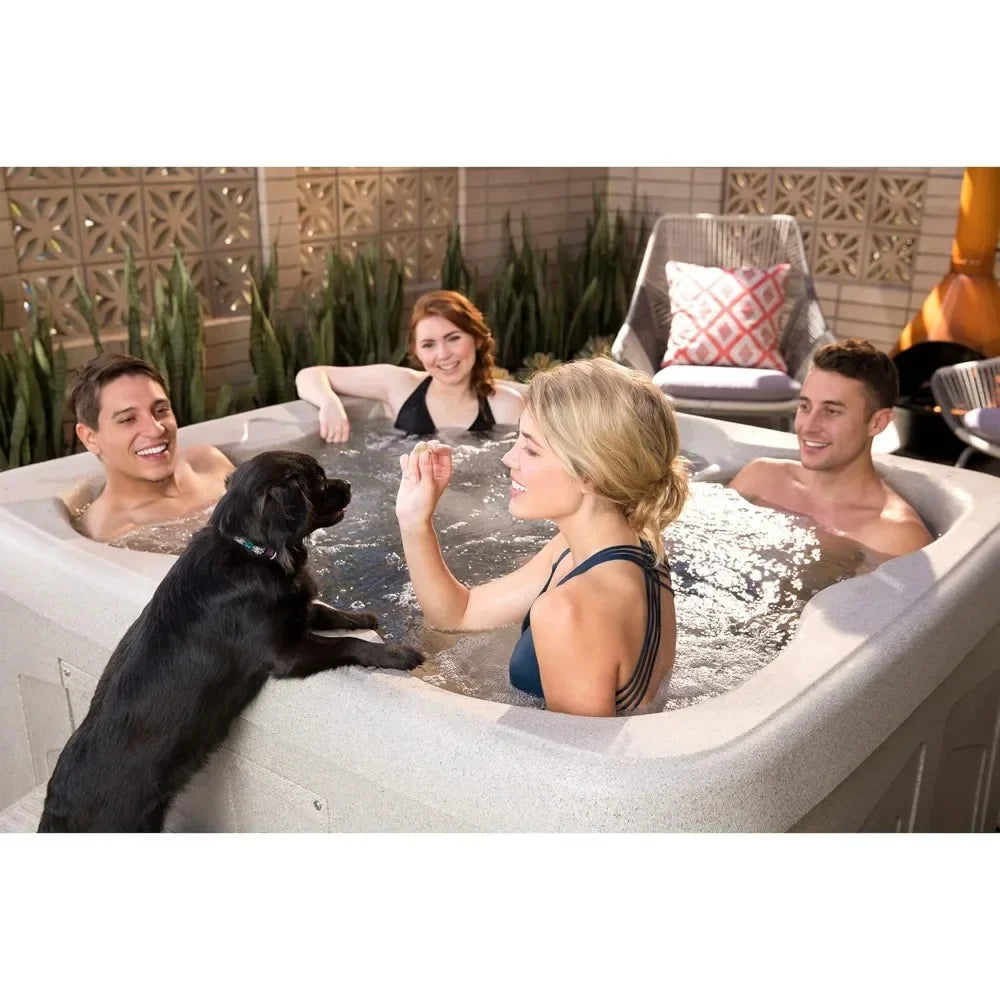 4-Person Hot Tub，Outdoor Spa W/ Cover and LED Lights，Square，13 Adjustable Massagers，Hot Tub Jacuzzi Outdoor