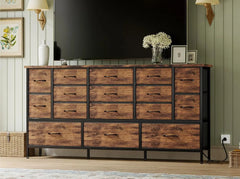 63.3”W TV Stand Dresser, 70''TV Stand with Power Outlets, Long Dresser with 16 Large Drawers, Fabric Chest of Drawers for Living