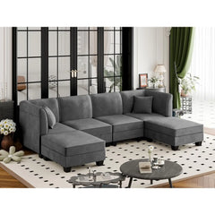 6 Pieces Sectional Sofas, with Reversible Chaise 116" 6-seat Modular Large Sectional Couch with Ottoman , Velvet U-Shaped Sofa