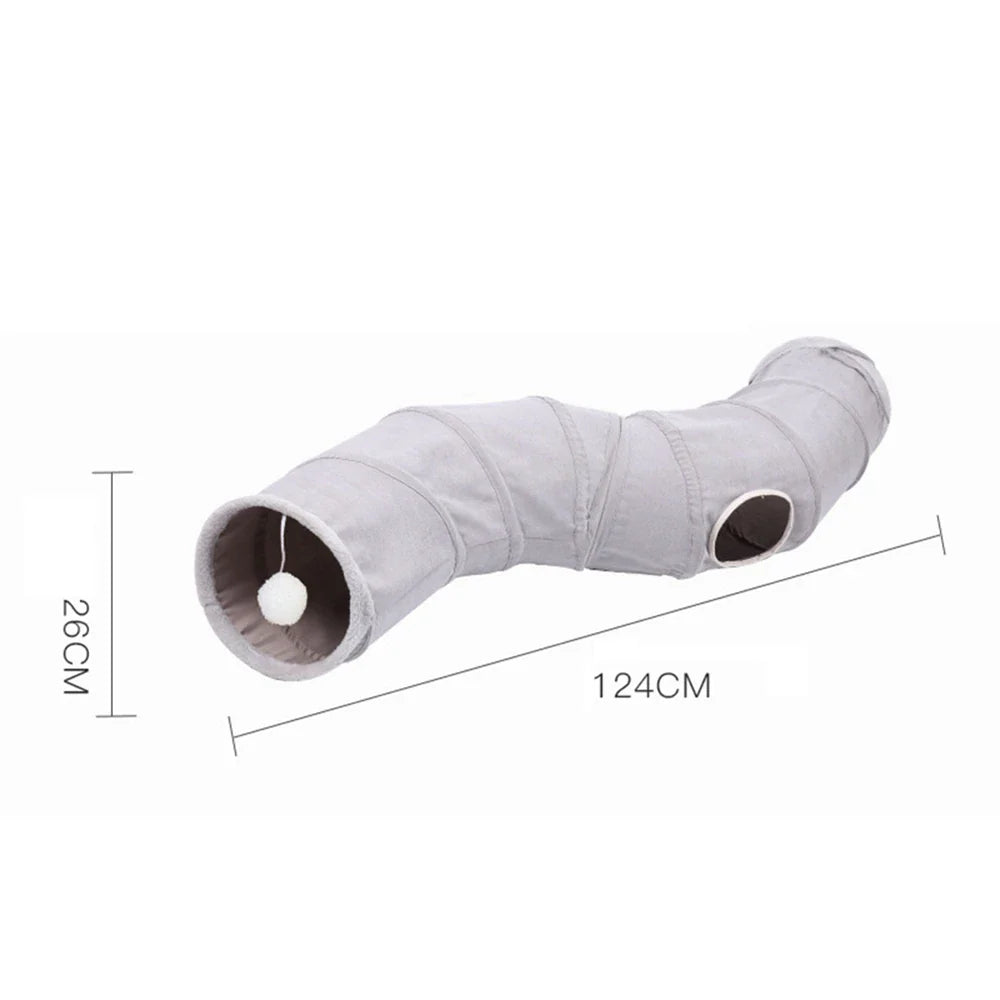 Cat Tunnels for Indoor Cats Collapsible Cat Toys Play Tube 3 Ways S Shape Cat Tunnel Grey Suede Pet Crinkle Tunnels with Ball