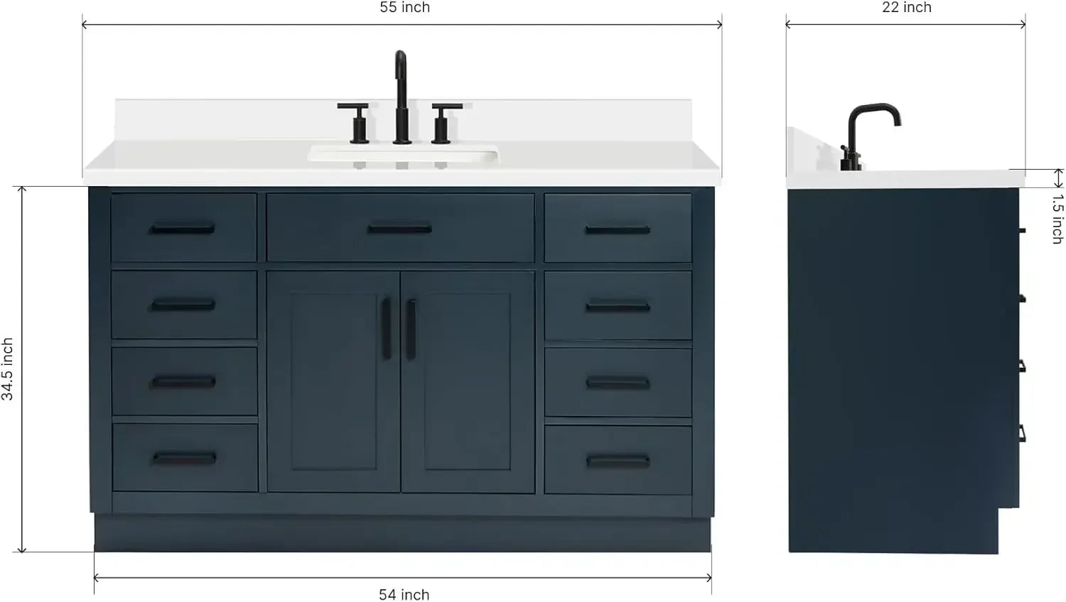 54" Bathroom Vanity with Carrara Quartz Countertop, Single Rectangular Sink, Soft Closing Doors & Drawers