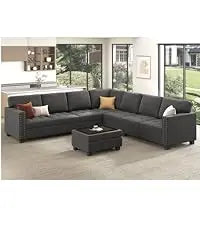 Velvet Modular Sectional Sofa, Convertible L Shaped Sofa Couch with Storage Top Tray Ottoman Corner Couch,Dark Blue