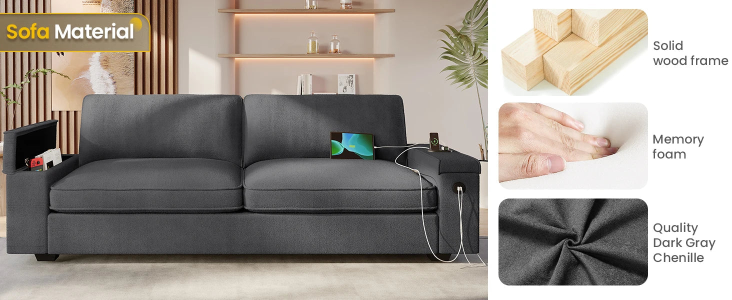 Modern Couch, Comfy Couches for Living Room, Oversized Loveseat Sofa, Deep Seat Sofa , Removable Sofa Cover(Dark Grey Chenille)