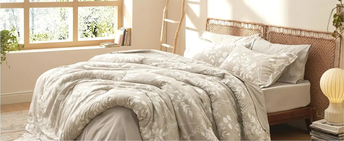 Bedsure Comforter Set - 7 Pieces Floral Bedding Sets with Reversible Botanical Flowers Comforter, Sheets, Pillowcases & Shams