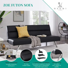 Futon Sofa Bed Faux Leather Futon Couch Modern Convertible Folding Sofa Bed Couch with Chrome Legs Reclining