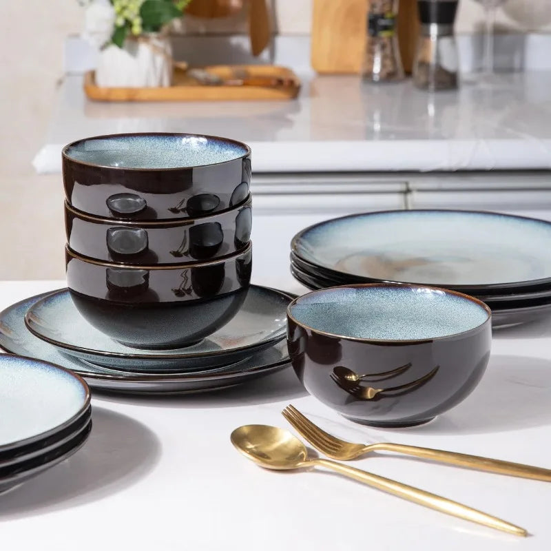 Ceramic Dinnerware Sets,Stoneware Coupe Plates and Bowls Sets,Highly Chip and Crack Resistant | Dishwasher & Microwave