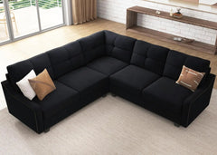 Convertible Sectional Sofa L Shaped Couch For Small Apartment Reversible Sectional Couch For Living Room,Velvet Black