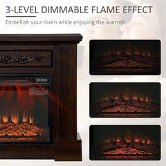 32" Electric Fireplace with Mantel, Freestanding Heater with LED Log Flame, Overheat Protection and Remote Control, 1400W