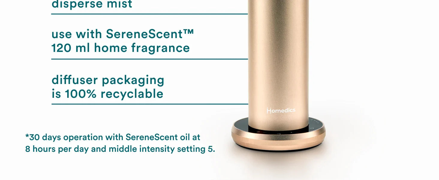 SereneScent Waterless Home Fragrance Diffuser, Use with Homedics SereneScent Oil, Patented Air Diffusion Technology, Clean & Nat