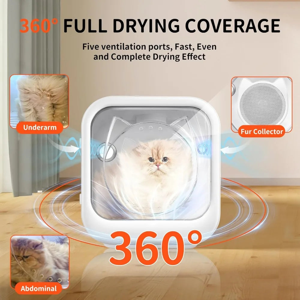 Automatic pet dryer, adjustable temperature quiet cat dryer, 360 dry cat dryer, fast and safe cat dryer box, timing