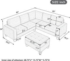 Sectional Sofa Couches with Reversible Chaise Storage Ottoman and Cup Holders, Sofa Lounge and Ottoman for Living Room Furniture