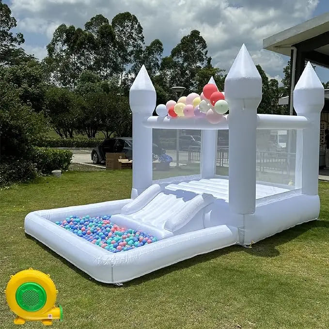 PVC Inflatable White Bounce House Professional Jumping Bouncy Castle Bouncer with Ball Pit&Air Blower For Kids Wedding Party