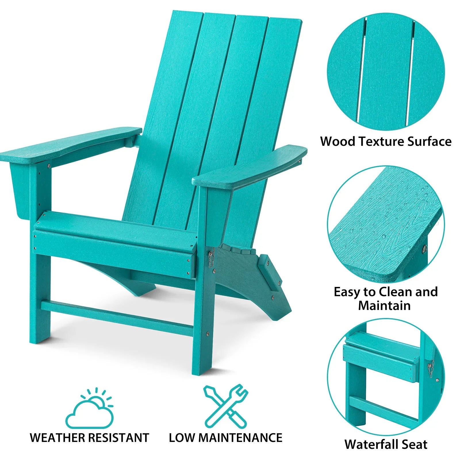 HDPE Folding 2 Adirondack Bench Lounge Chairs with Footrest &Table Outdoor Patio