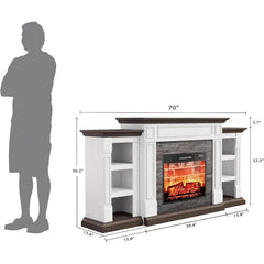 70" Electric Fireplace with Mantel, Fireplace TV Stand for TVs Up to 80 Inch, Farmhouse Entertainment Center with Storage