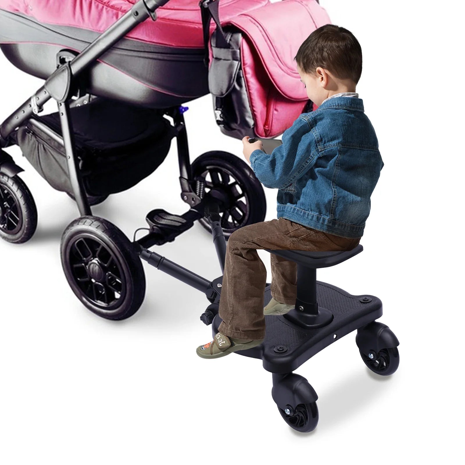 Trolley Auxiliary Pedal Integrated Board Universal 2in1 Stroller Ride Board Buggy Wheeled Board Seat Pedal Portable