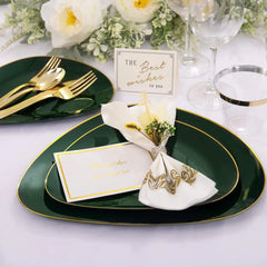 180Pcs Green Plastic Plates, Green Gold Disposable Plates with Gold Tableware Gold Dinnerware Set