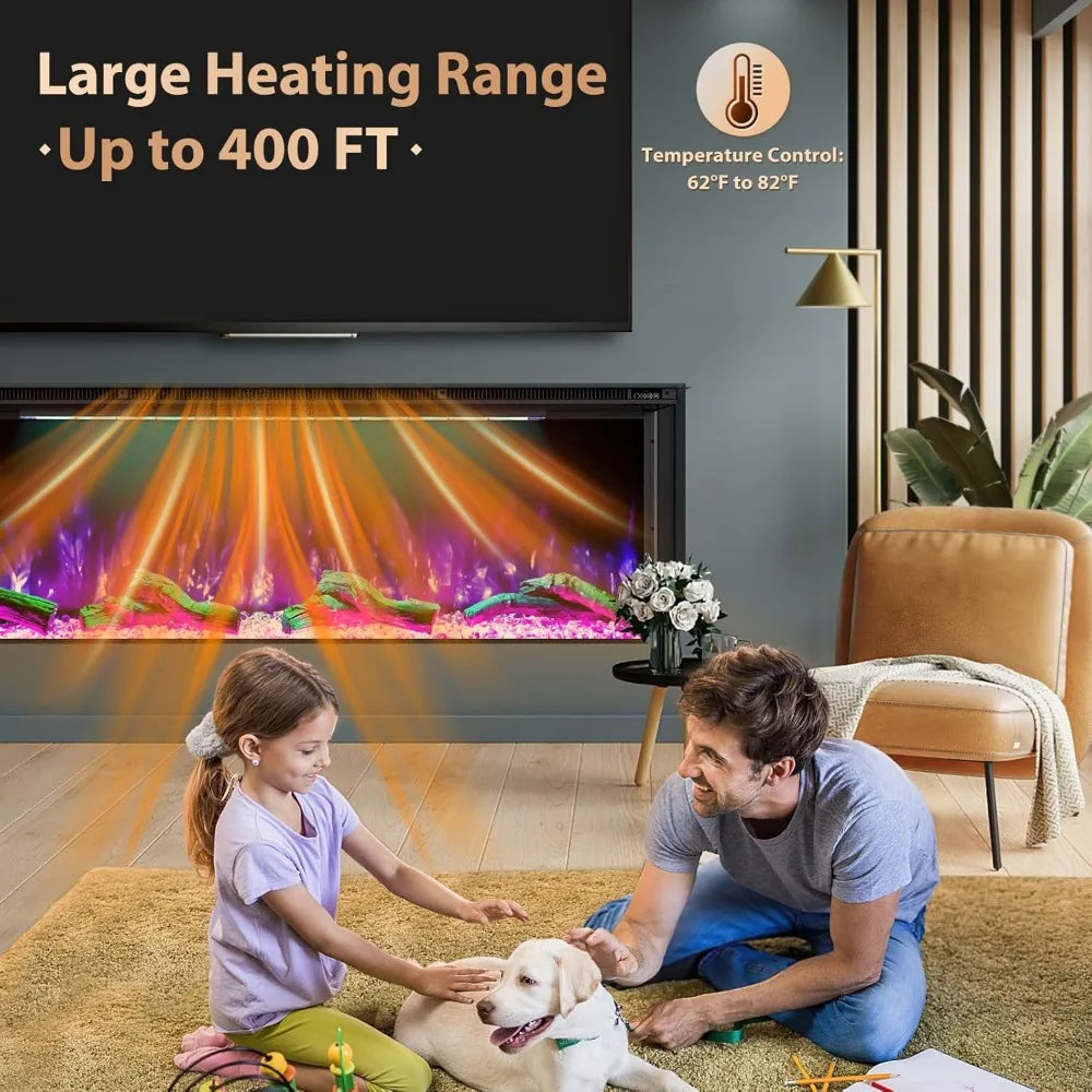 3 Sided Electric Fireplace, 60 inch Smart WiFi Fireplace Inserts,Mounted Eletric Fire Place Heater with 251 RGB LED Flame Colors