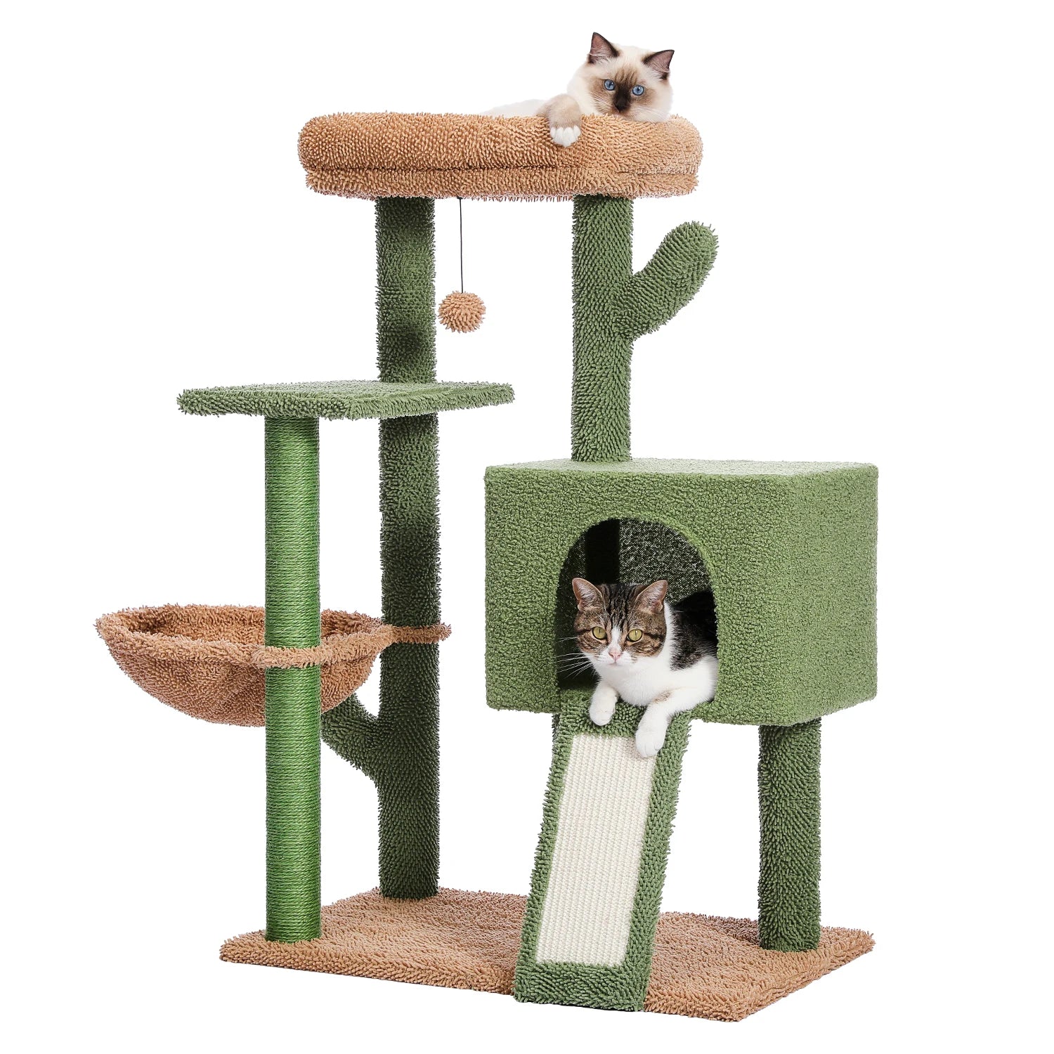 41''&36'' Cactus Cat Tree Tower with Sisal Scratch Posts Cozy Condo for Indoor Cats Multi-Level Climbing Stand with Soft Hammock