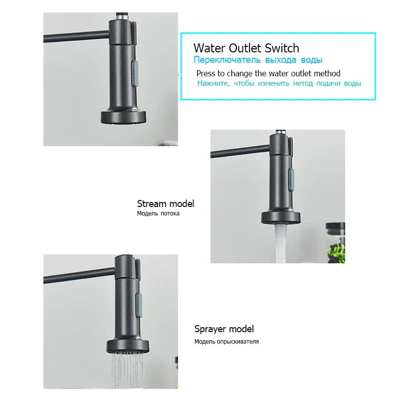 Chrome Spring Pull Down Kitchen Faucets Stream Spray Head Hot Cold Water Tap Stainless steel Rotation Kitchen Mixer Tap Crane