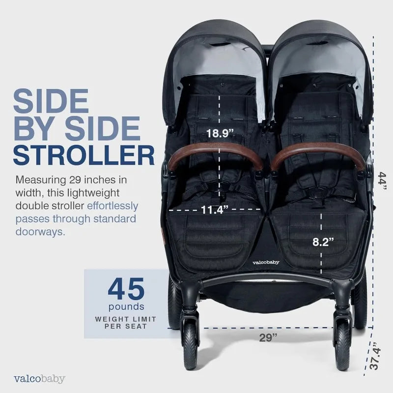 Trend Duo Side by Side Double Stroller - Easy Compact Fold, Multi-Position Recline, Large Canopy Infant Twin Stroller