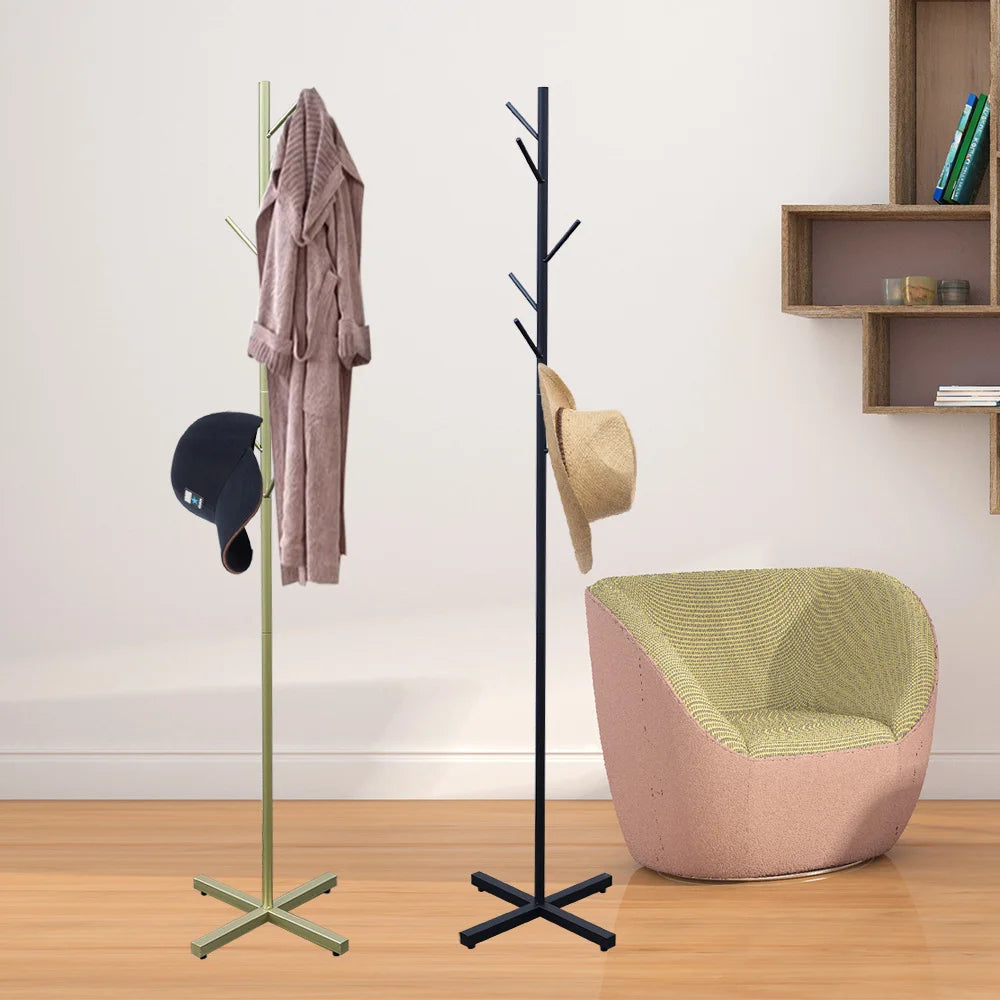 Stylish Metal Coat Rack Free Standing Strong Bearing Capacity Home Coat Racks Stand 7 Hooks Clothes Bags Hats Hanger