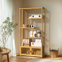 Bamboo Storage Rack Shelving Unit with High and Low Shelves Bookshelf Plant Stand for Home Organization Shelf