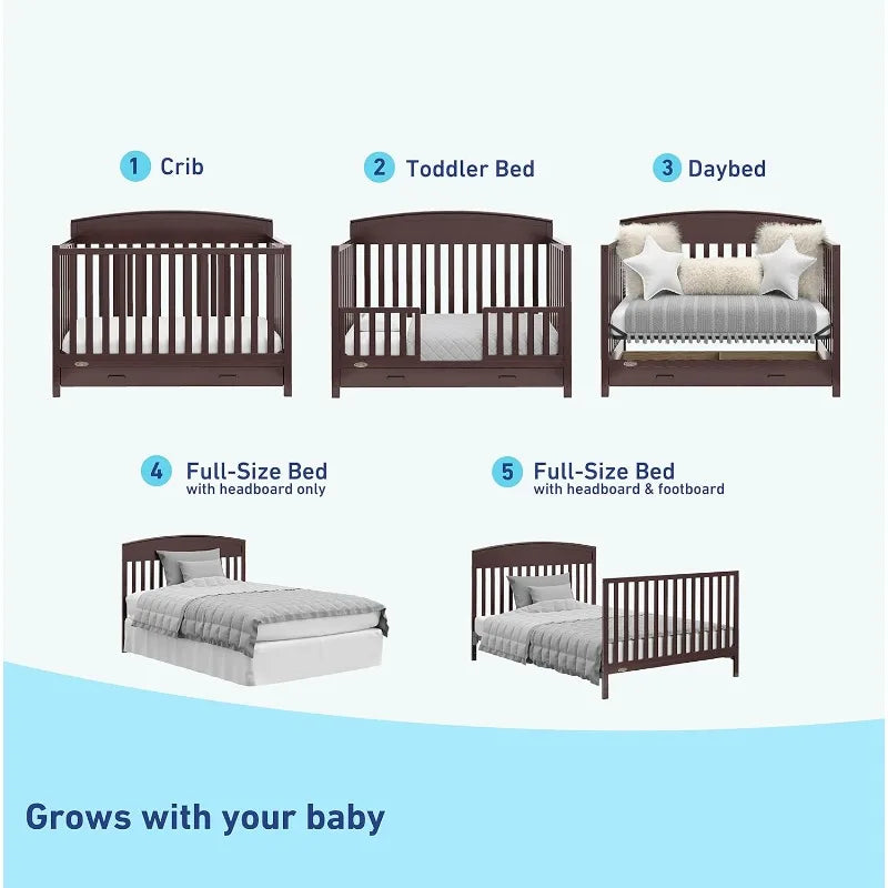 Benton 5-in-1 Convertible Crib – GREENGUARD Gold Certified,Converts from Baby Crib to Toddler Bed,Daybed and Full-Size Bed