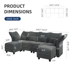 Velvet Modular Sectional Sofa,127.8" 6-Seater U Shaped Reversible Sectional Couch with Storage Chaise,High Back  Modular Grey