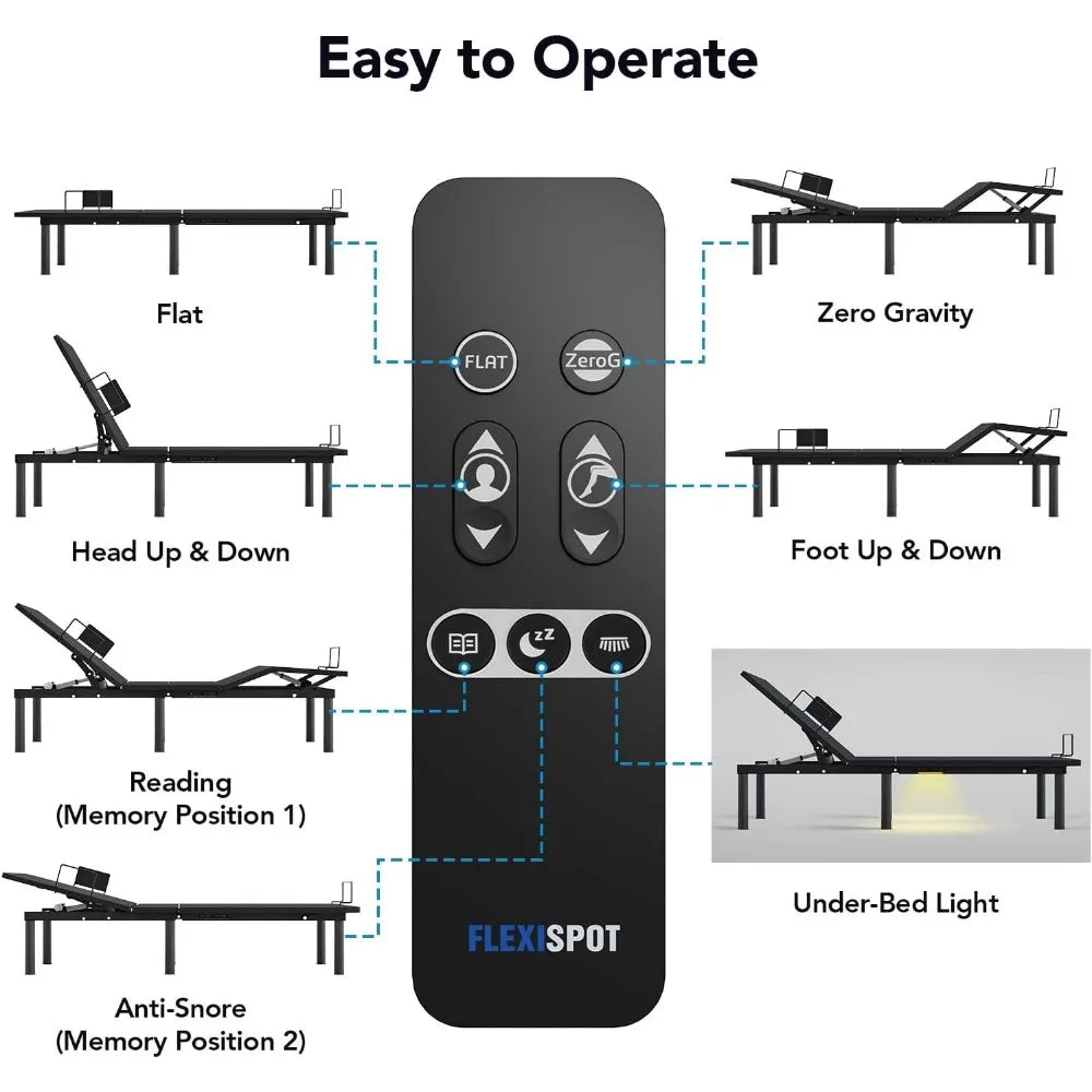 Adjustable Bed Frame Base Queen,Whisper Quiet Durable Motor,Zero Gravity,Mattress Holders, 3-Step Assembly.