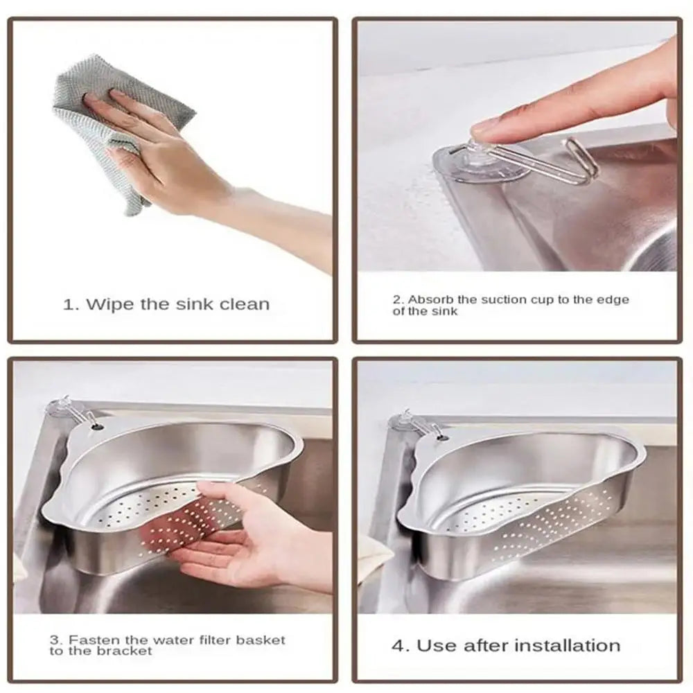 Kitchen Drainer Basket Self-Draining Strainer Basket Stainless Steel Triangular Colander Basket Kitchen Supplies Rustproof