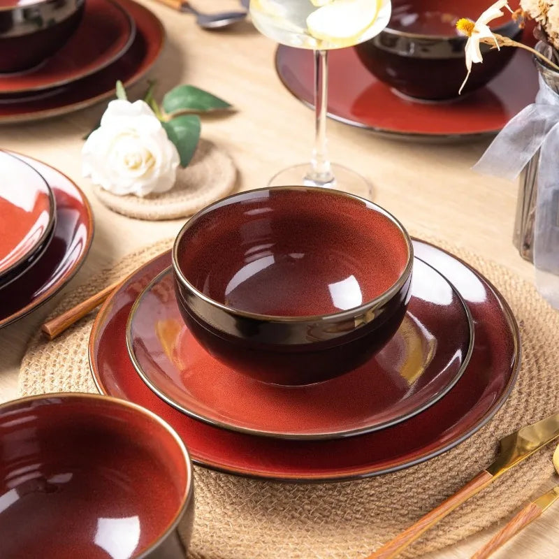 Ceramic Dinnerware Sets,Stoneware Coupe Plates and Bowls Sets,Highly Chip and Crack Resistant | Dishwasher & Microwave